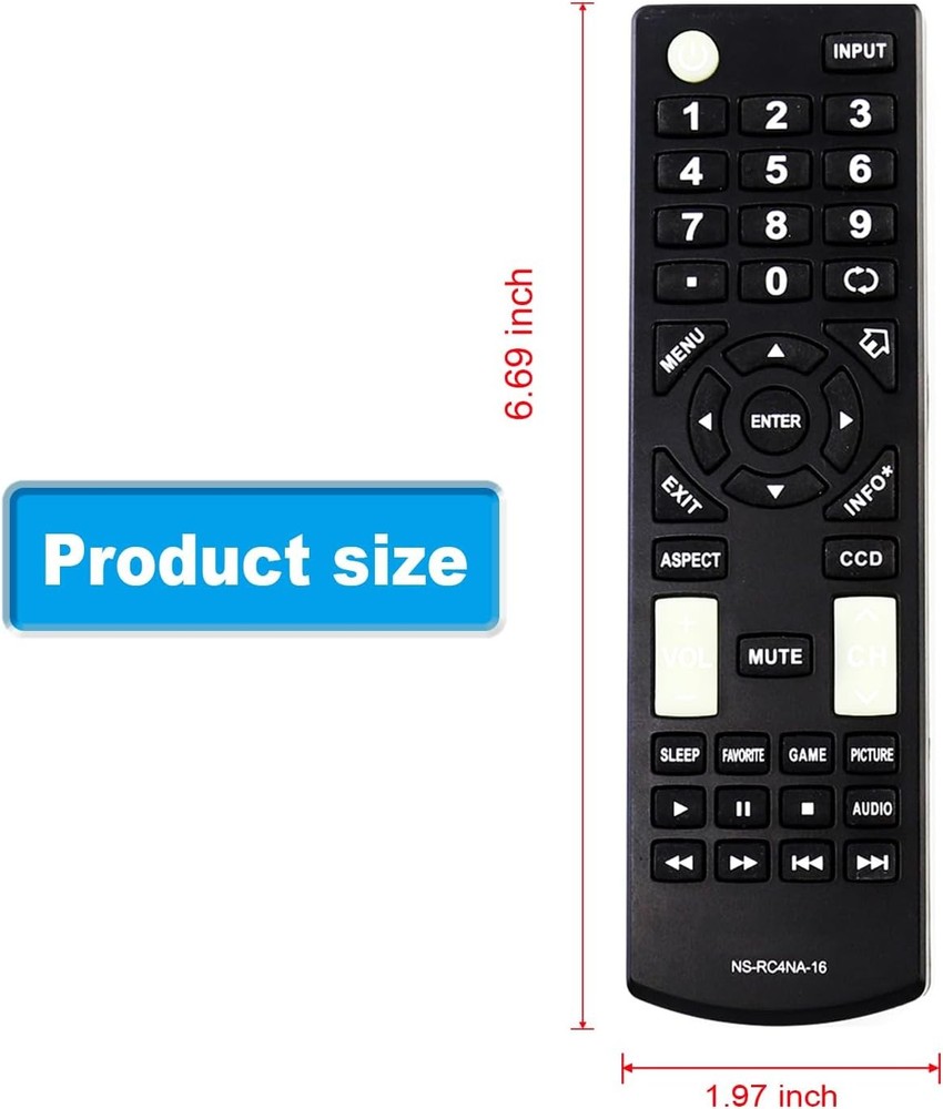 NS-RC4NA-16 Replace Remote Control Compatible with Insignia TV black