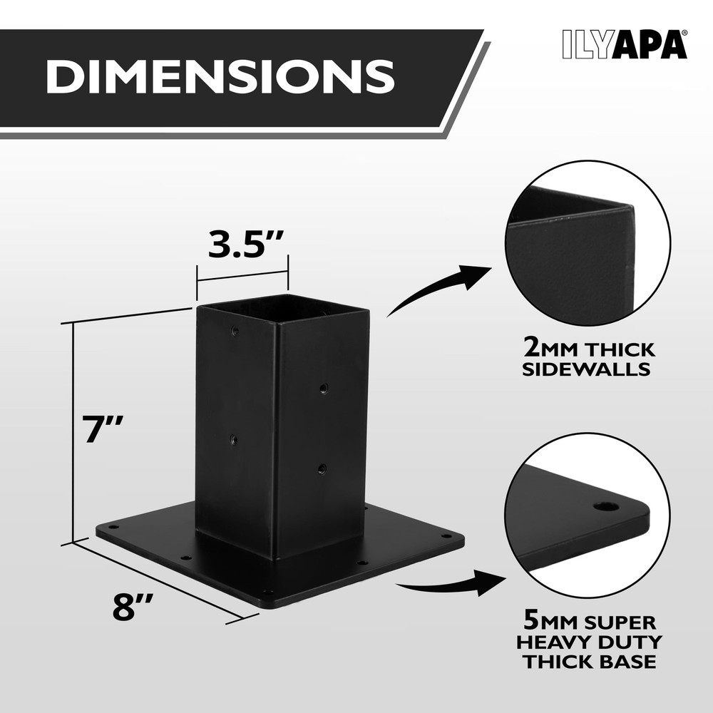 Black Mailbox Post Mount Base Plate Mounting Bracket - No Wood Required - 4x4