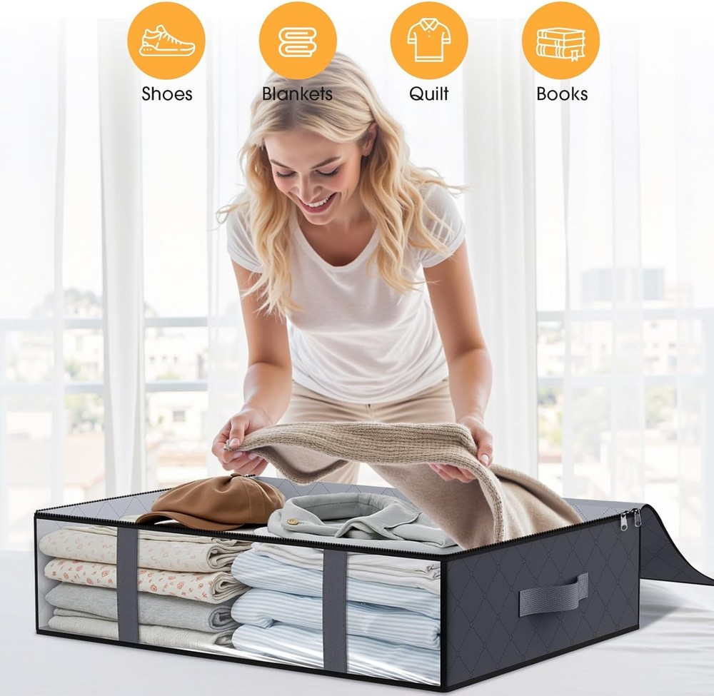 StorageRight Under-Bed Storage Bins (3-Piece Set) — 40L Foldable Fabric (Gray)