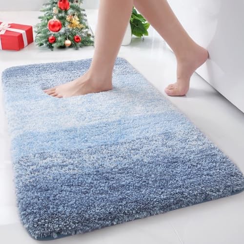 Microfiber Bathroom Rugs, Shaggy Soft and 24" x 16" Rectangular Light Blue