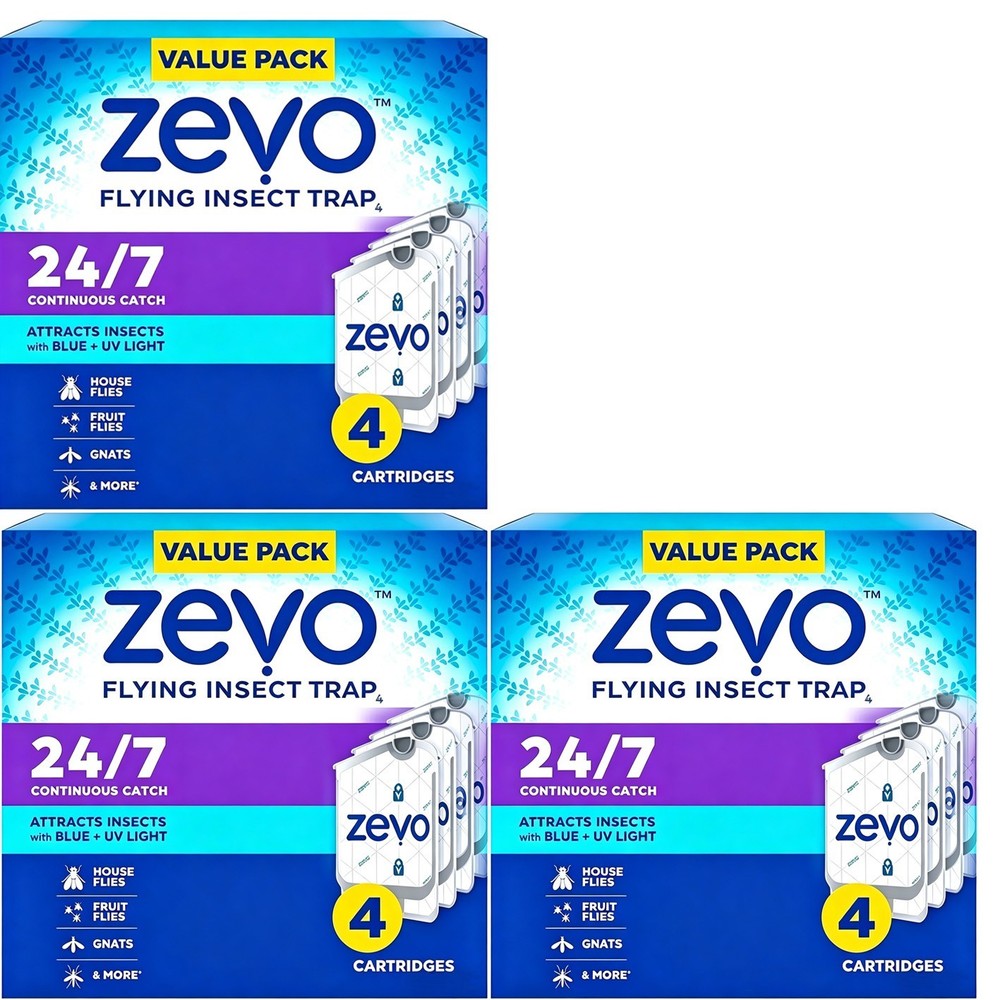 Zevo Flying Insect Trap ( 4 Cartridges) 3 PACK