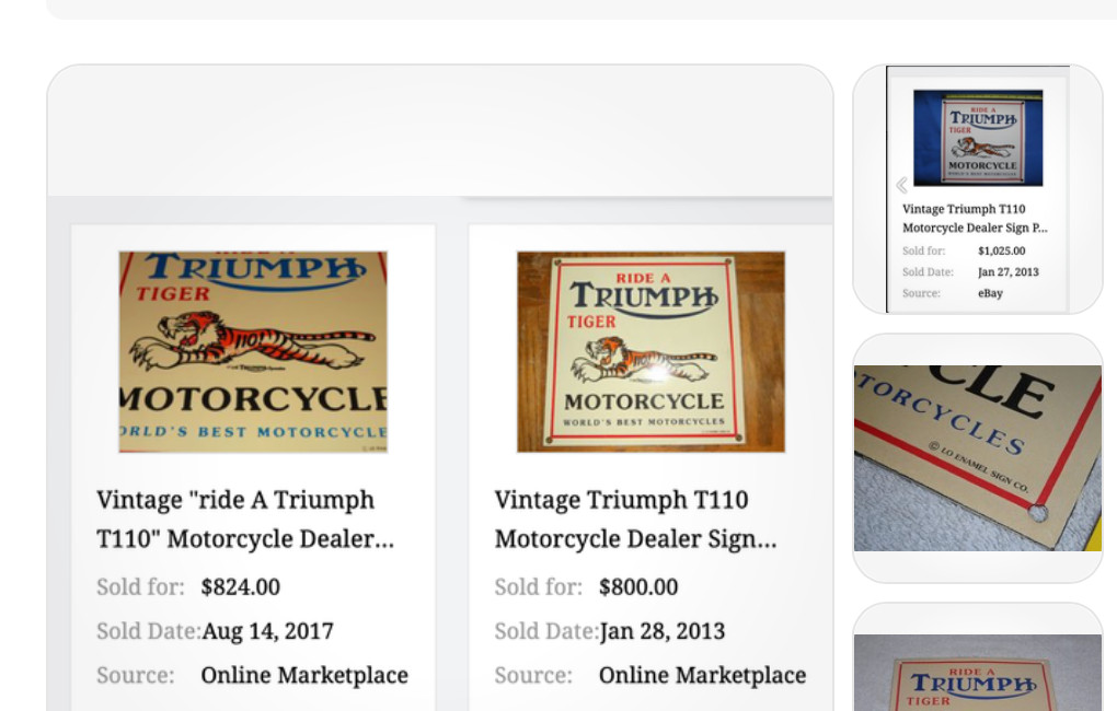 VINTAGE TRIUMPH T110 MOTORCYCLE DEALER TIGER 10" PORCELAIN METAL GASOLINE ⛽ SIGN