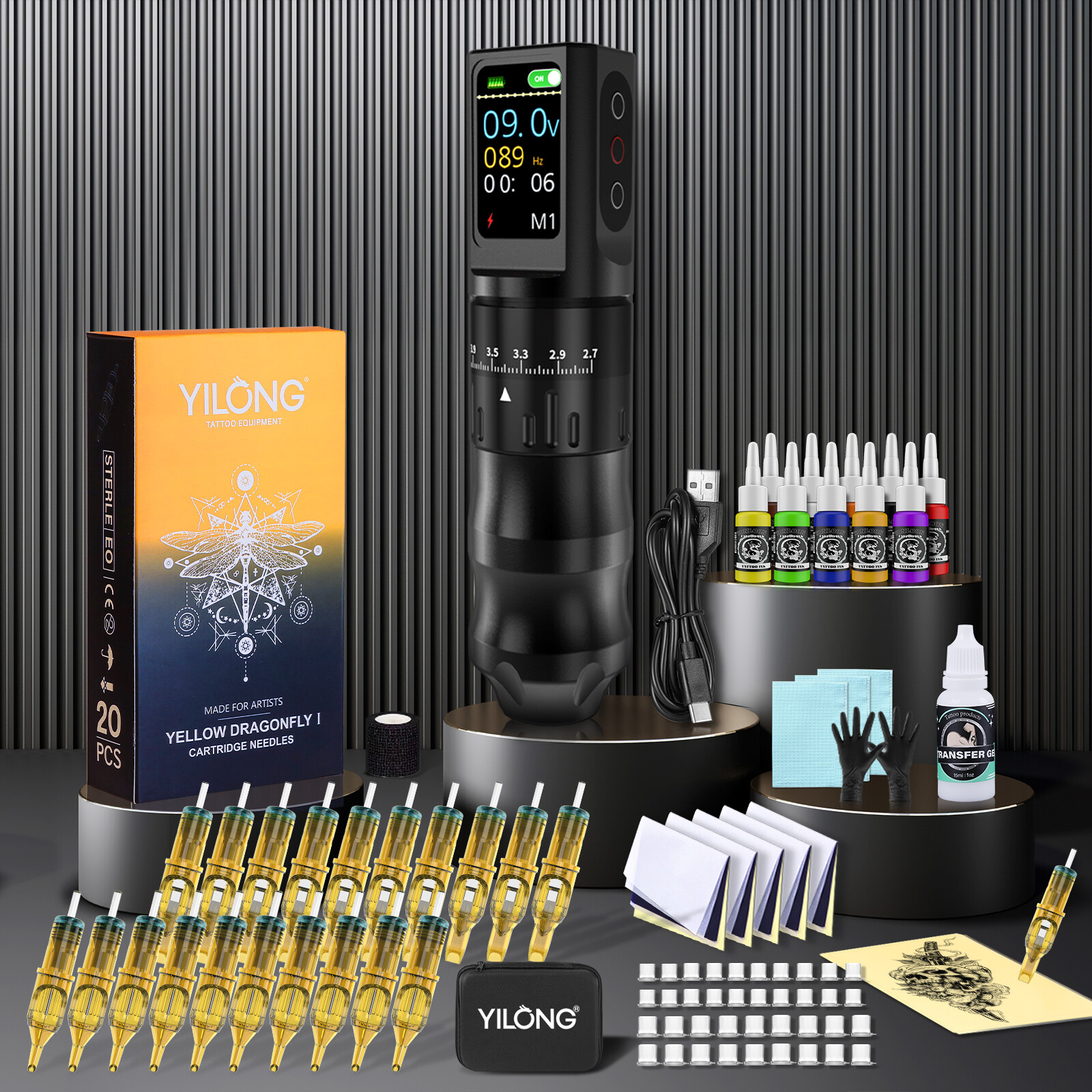 Adjustable Stroke Tattoo Gun Pen Kit with LED Display for Professional Artists