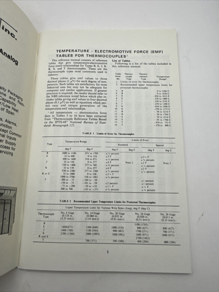 1978 Transmation Thermocouple Tables T1