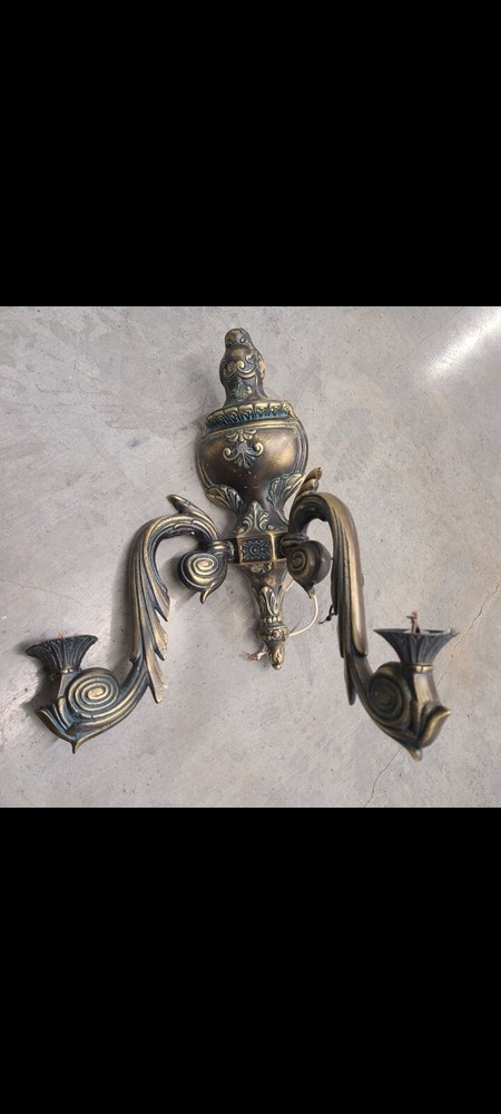 Ornate Antique solid brass double arm wall sconse