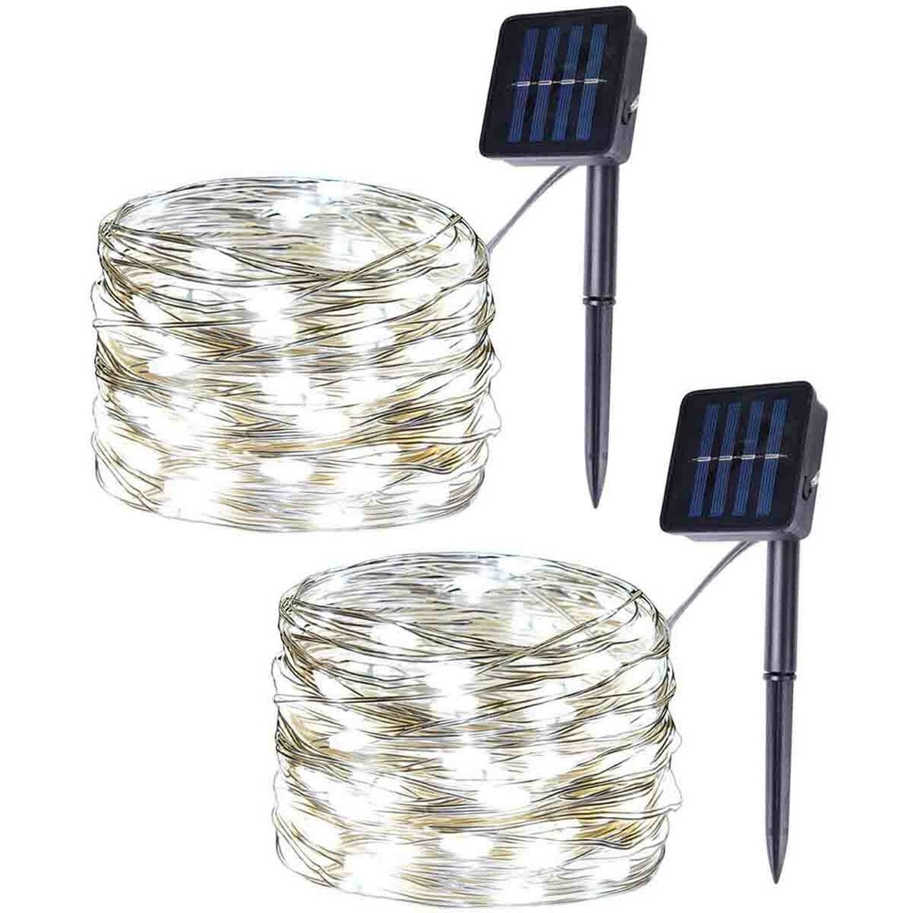 2 Pack 33 Ft 100 LEDs Copper Wire String Fairy Lights Solar Powered Mini LED