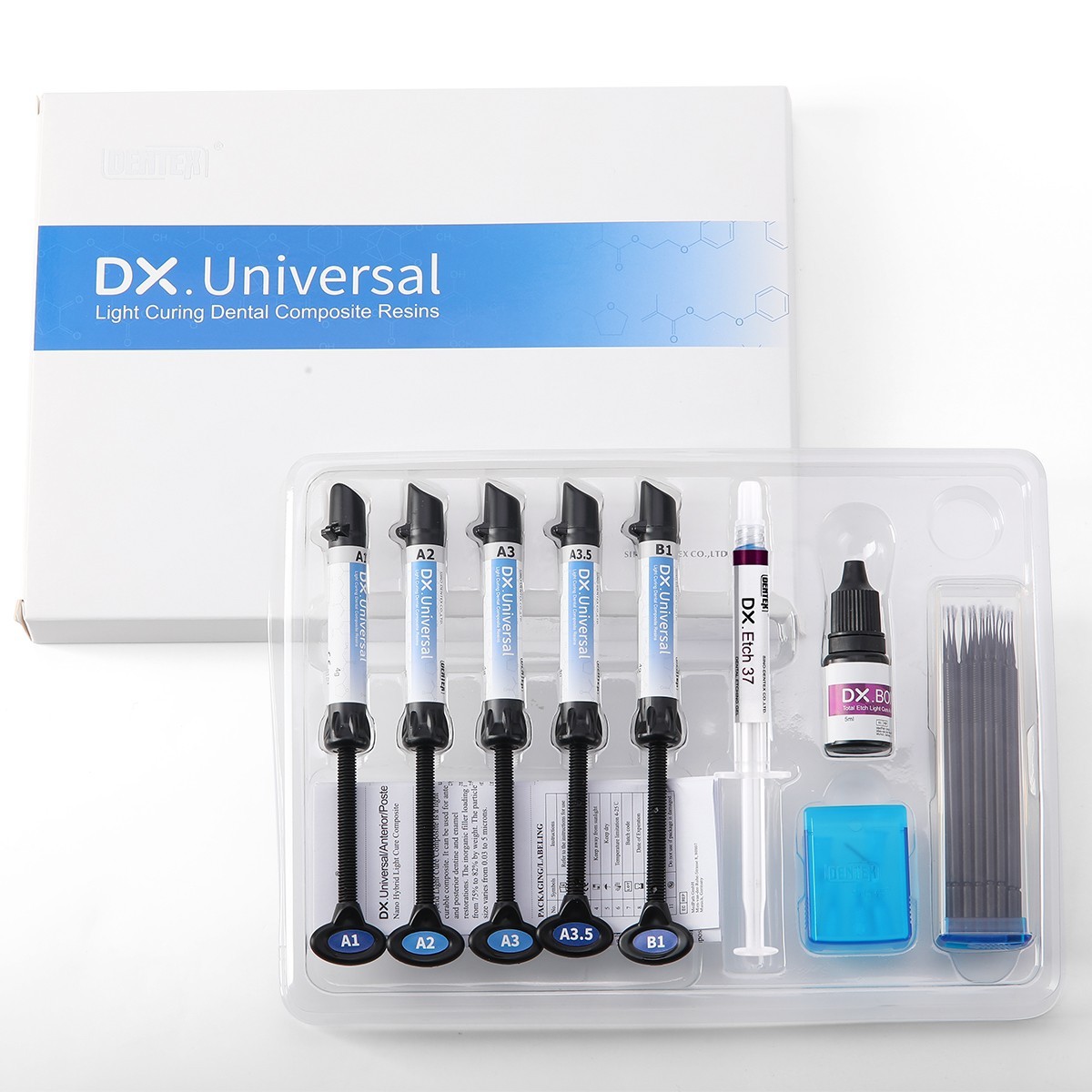 Kit de resina de compuesto de cura dental Dentex Light Shade A1 A2 A3 A3.5 B1