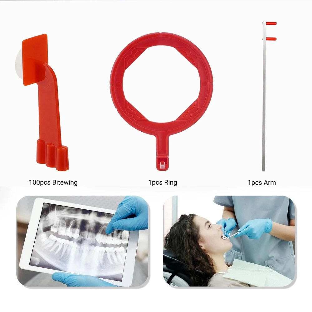 100Pcs Dental Sensor Holder Set Bitewing Holder Self-Adhesive, Bitewing+Ring+Arm
