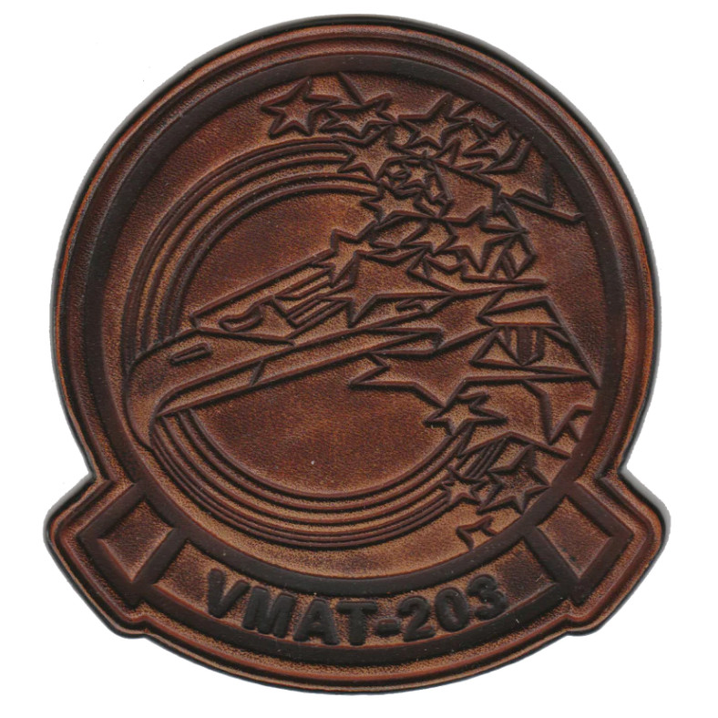 4.25" MARINE CORPS VMAT-203 HAWKS ANTIQUE LEATHER PATCH