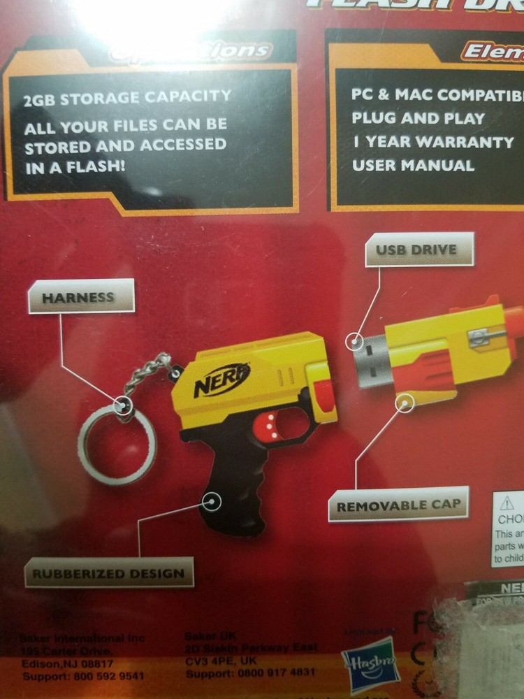 New Sakar Nerf 2GB USB Flash Drive 2GB NERF USB Drive PC & MAC Compatible