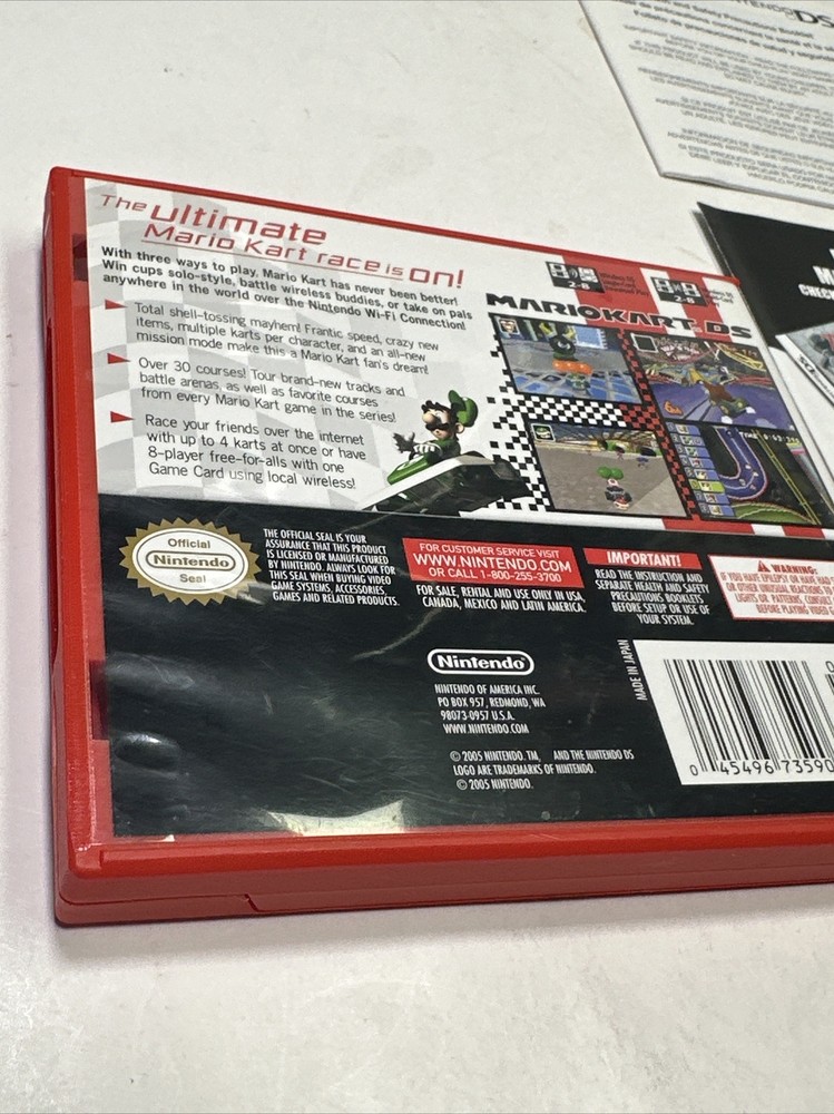 Mario Kart DS Case + Manual Only NO GAME Red Case With ALL INSERTS