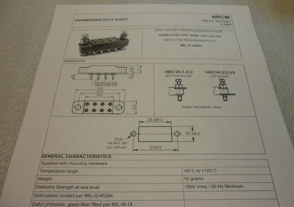 ESTERLINE/ POWER SYSTEM BASIC RELAY SOCKET P/N HRCW-22JV2