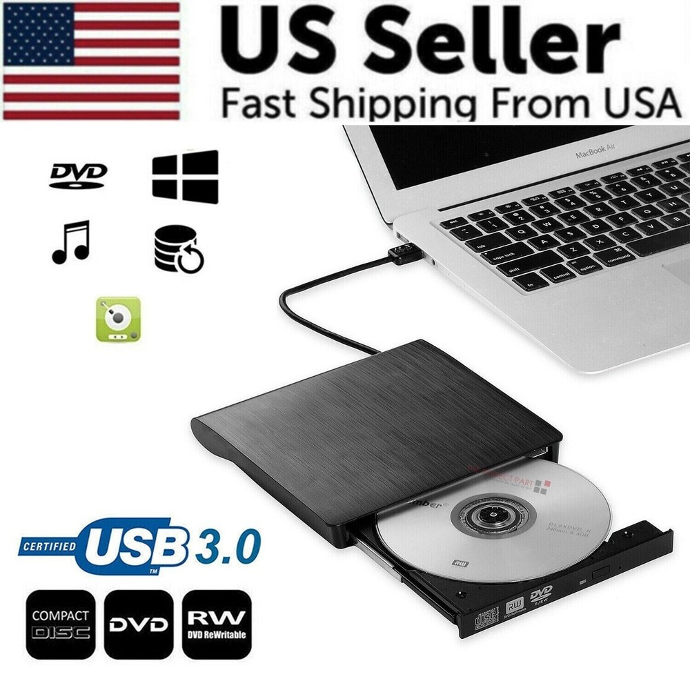 Slim External CD DVD RW Drive USB 3.0 Burner Writer Hard Disk Reader Player PC