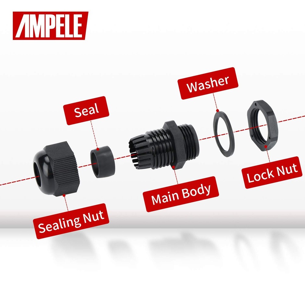 AMPELE Cable Gland 100 Pack PG13.5 Waterproof Adjustable (100-Pack)