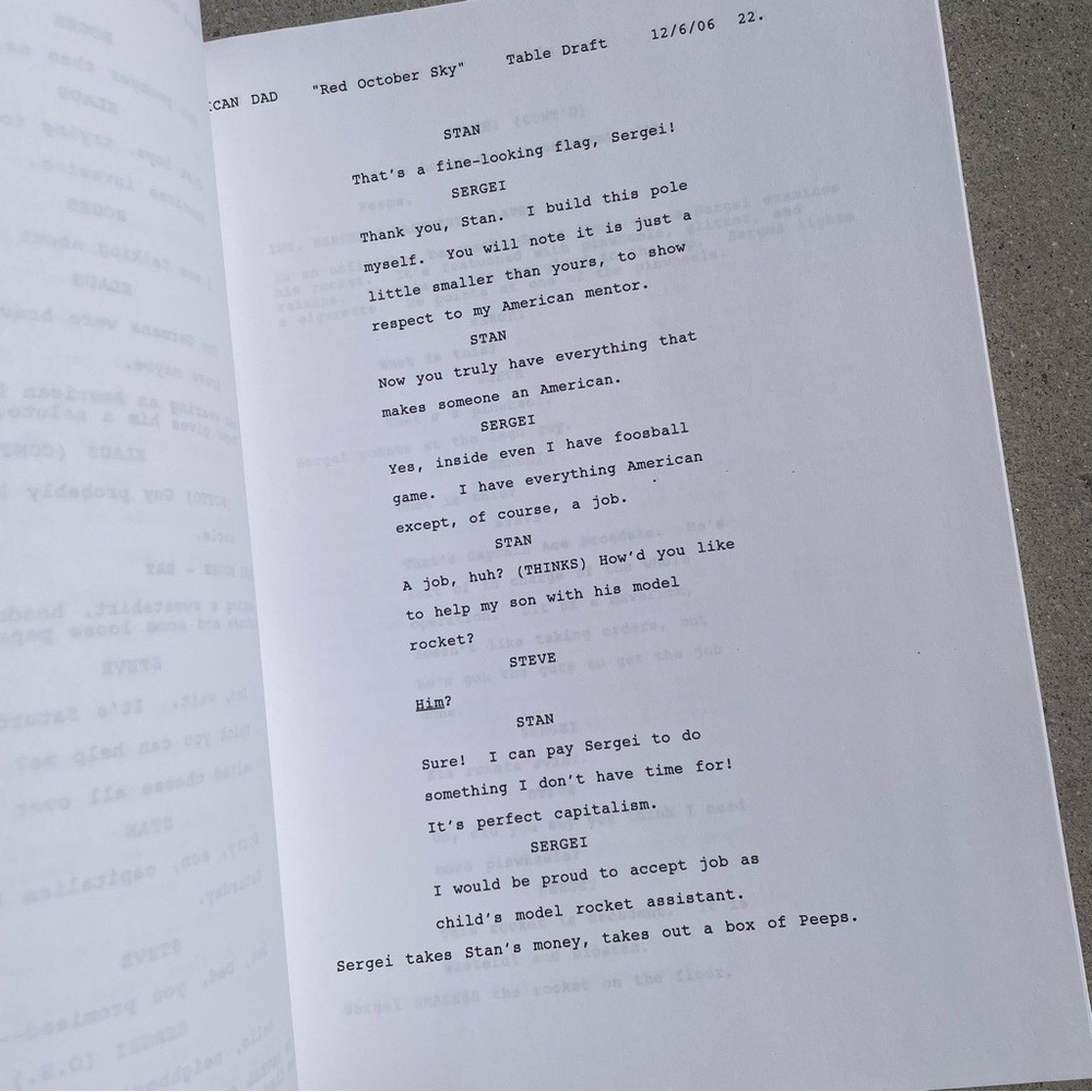American Dad 2006 Original Production Used Table Draft Script Ep Red October Sky