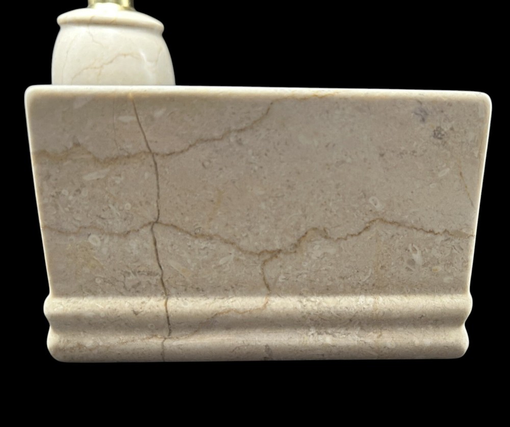 Frontgate Designer Solid Travertine Marble Toothbrush Holder & Lotion Dispenser