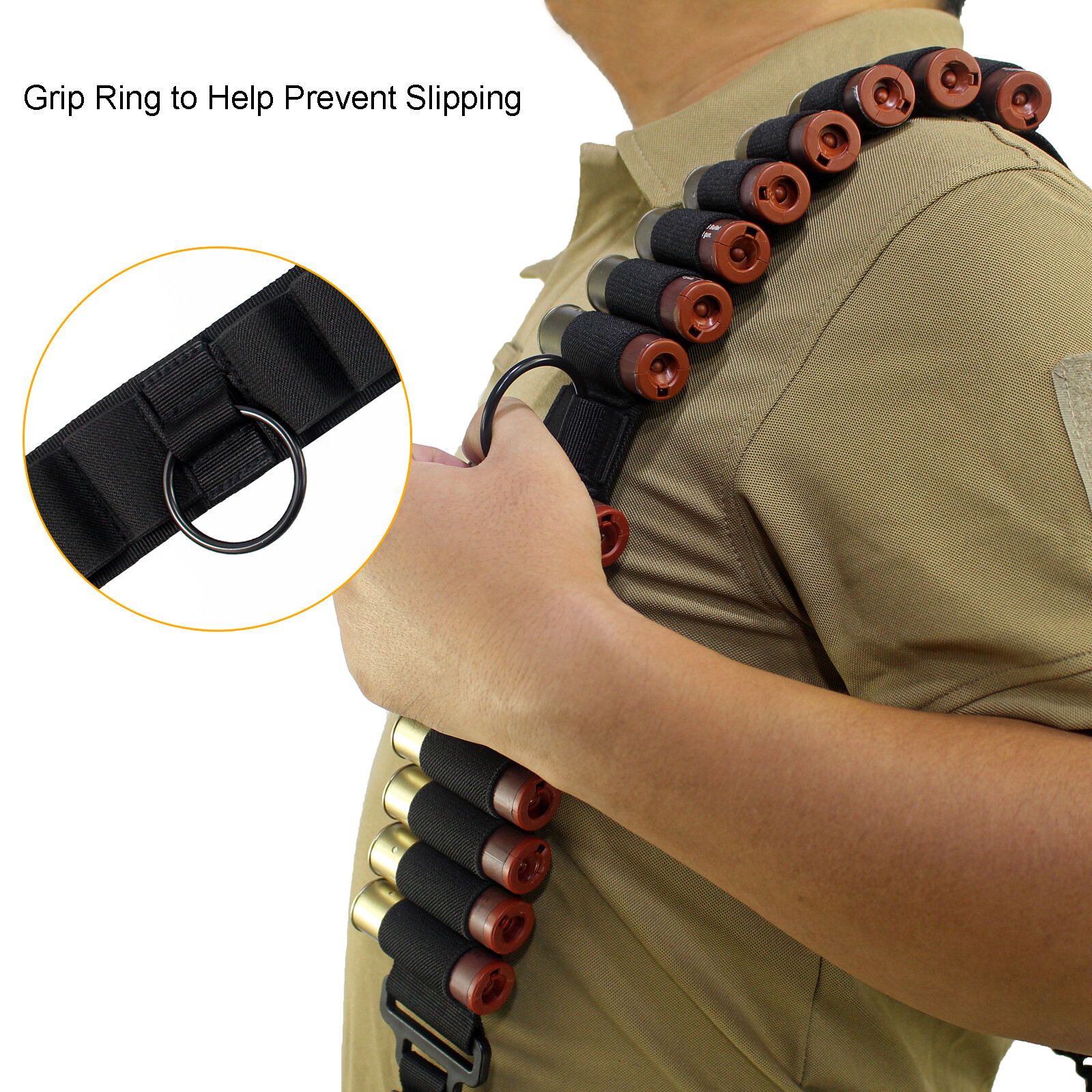 Black Shotgun Sling 2 Point Non-Slip Adjustable Ammo Sling with 16 Shell Holder
