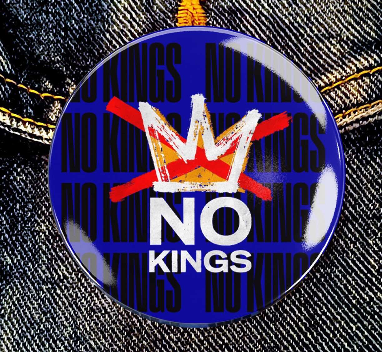 No Kings Day March 28 Anti Trump Protest Button - 2-1/4" Diameter