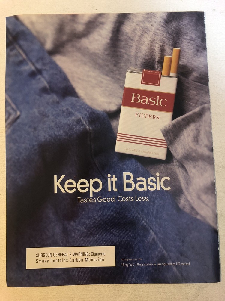 1997 Basic Cigarettes Vintage Print Ad Advertisement pa37