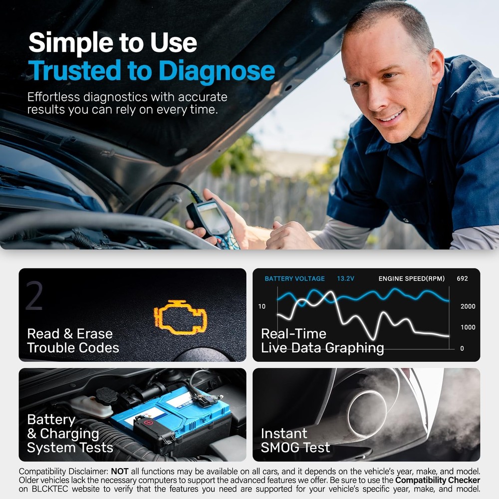 BLCKTEC 440 Bluetooth OBD2 Scanner Diagnostic Tool - Car Code Reader Black