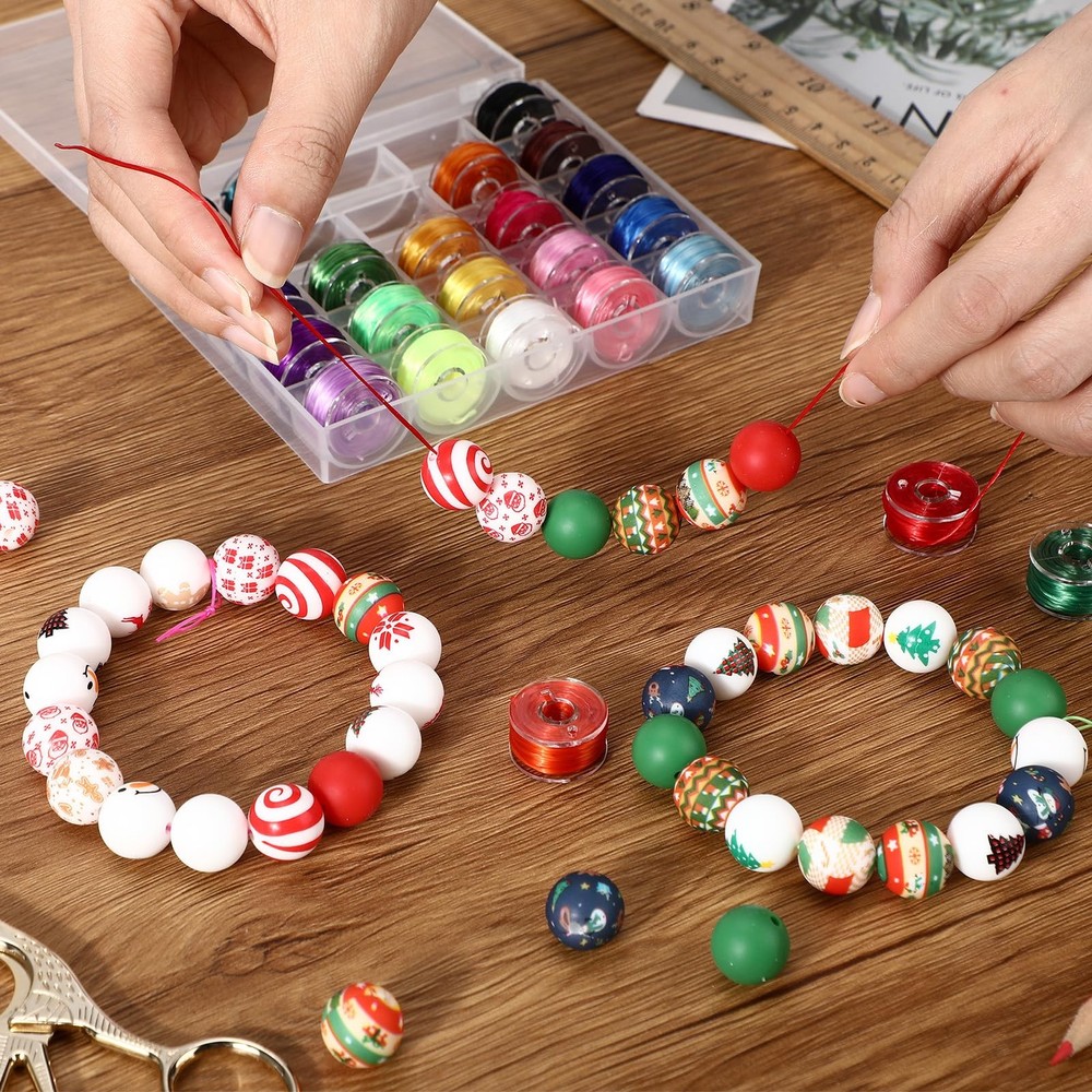 25 Rolls 0.8mm Flat Stretchy Bracelet Strings with Organizing Cases Crystal E...