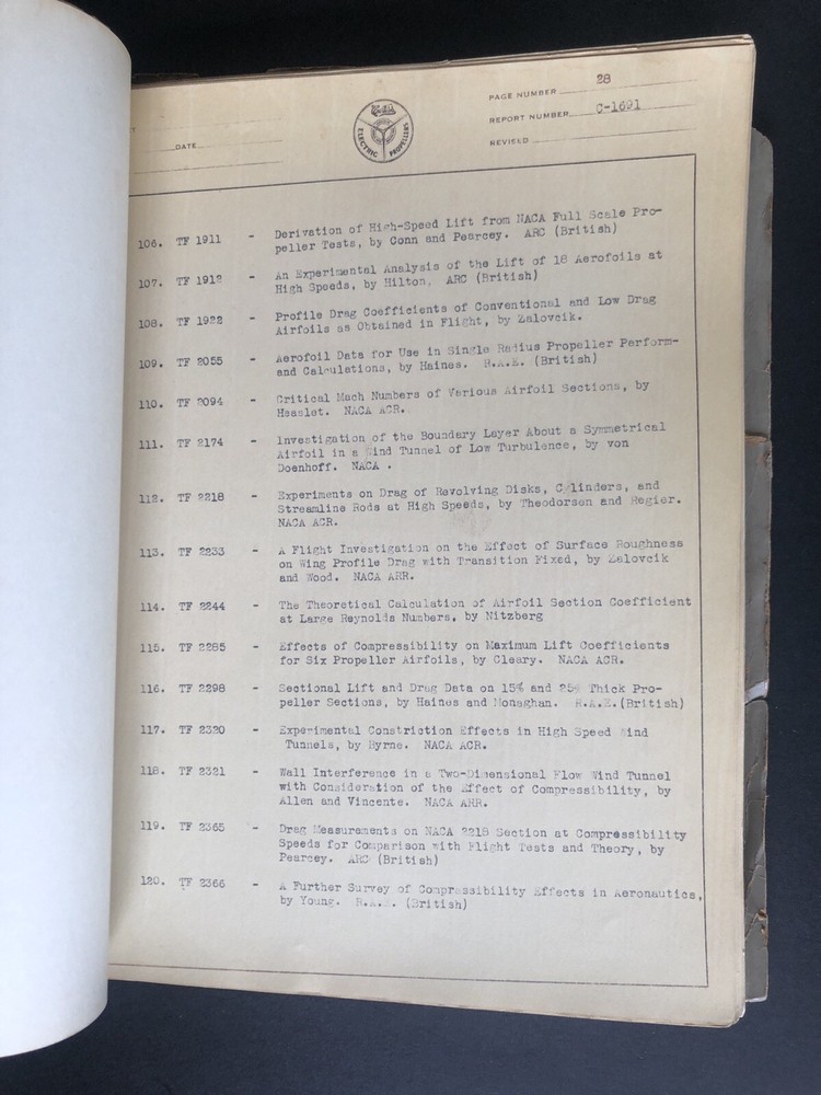 1946 Curtiss-Wright Propeller Aerodynamics Report Book Graphs Aviation Engineer