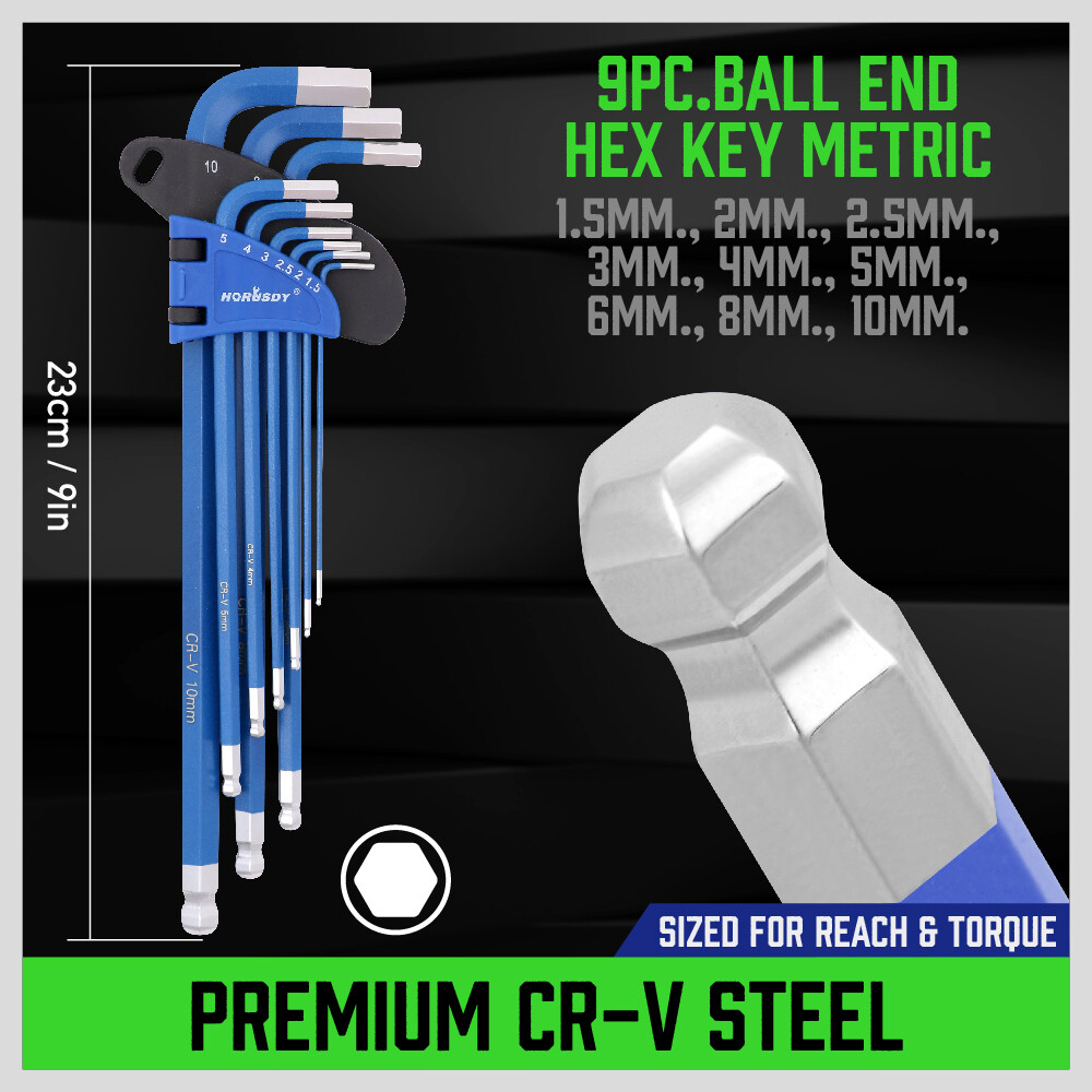 37pc Ball End Hex Key Allen Wrench Set Star Long Arm SAE Metric Industrial Grade