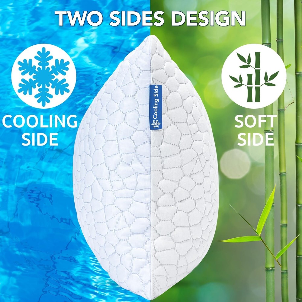 QUTOOL Cooling Pillows for Sleeping 2 Pack, Shredded Memory Foam Bed Pillows ...