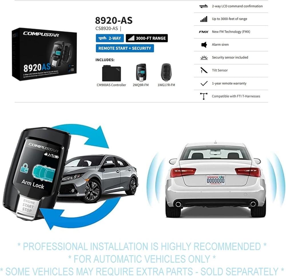 NEW Compustar CS8920-AS, 2-Way Remote Start/Alarm System optional BLAD-AL engine