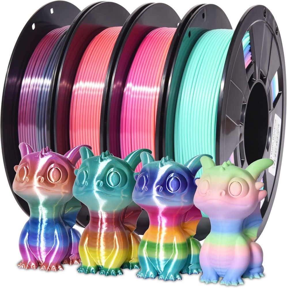 RAMBERY 3D Printer Filament Bundle Silk Shiny Rainbow PLA Filament, Multicolore