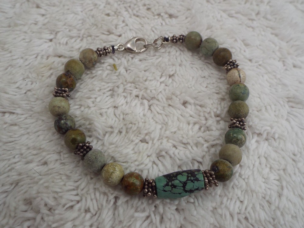 Serpentine Jade Stone Bead Bracelet