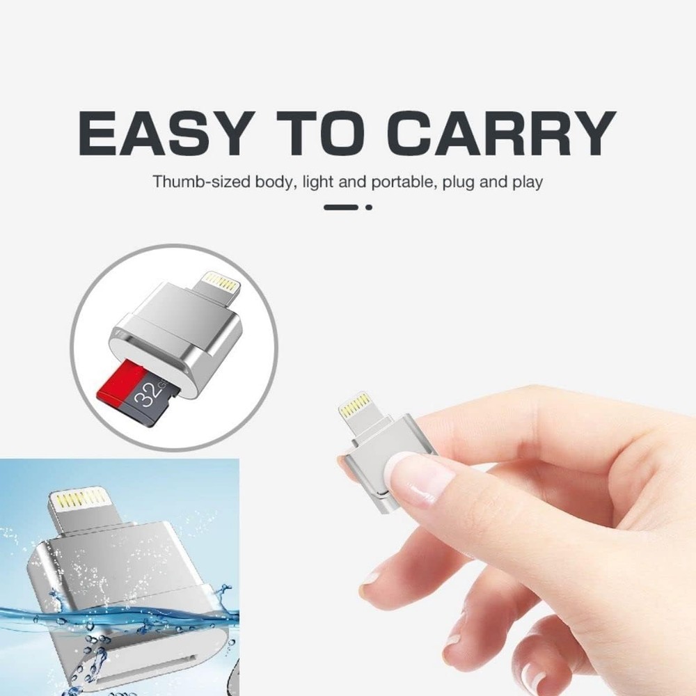 Apple MFi Certified Lightning to Micro SD Card Reader for iPhone, iPad - Support