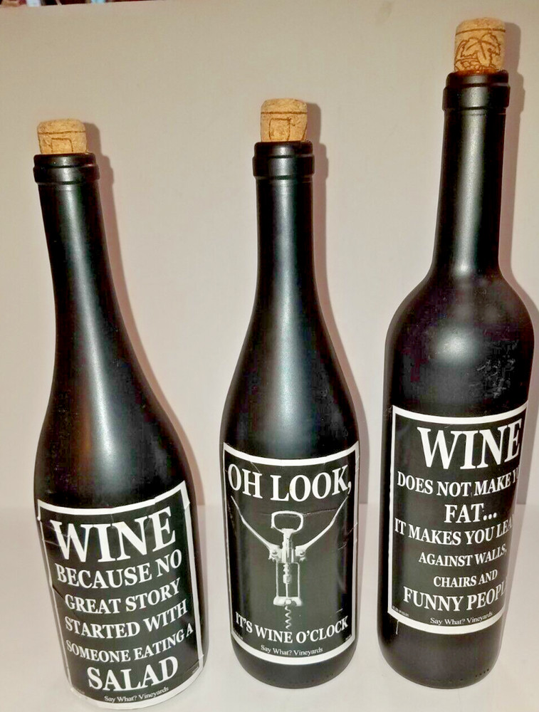 Three Decorative Wine Bottles Empty Funny Kitchen Decor / House Warming  Gift