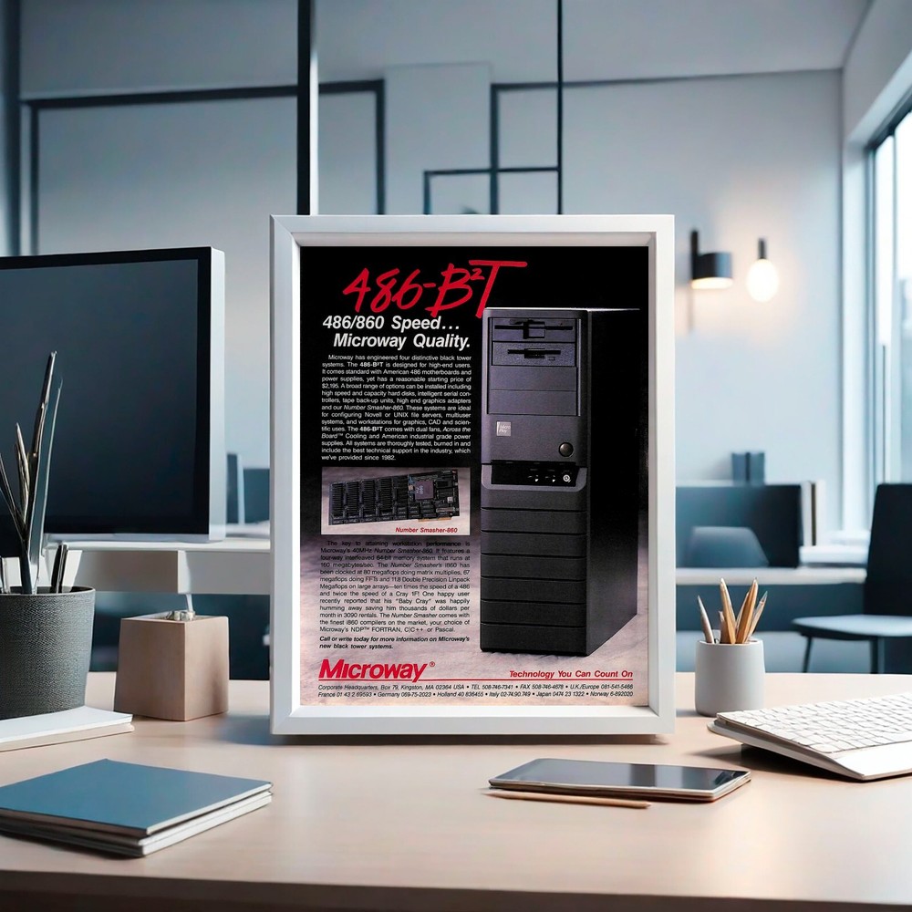 1992 Microway 486 B2T Tower PRINT AD Retro Computers PC