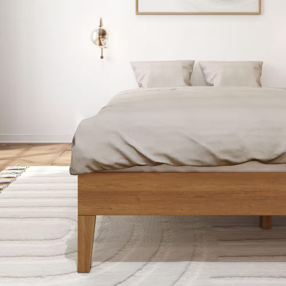 Plank plus 3Beam Pecan Solid Wood Queen Size Platform Bed