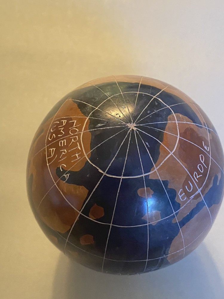 2PC Desktop World Globe Stone Carved