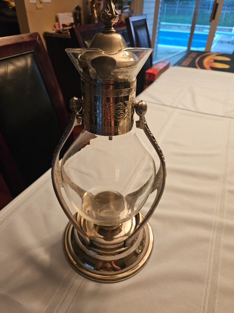 Vintage Titling Glass Coffee Warming Carafe Silverplate Excellent Condition