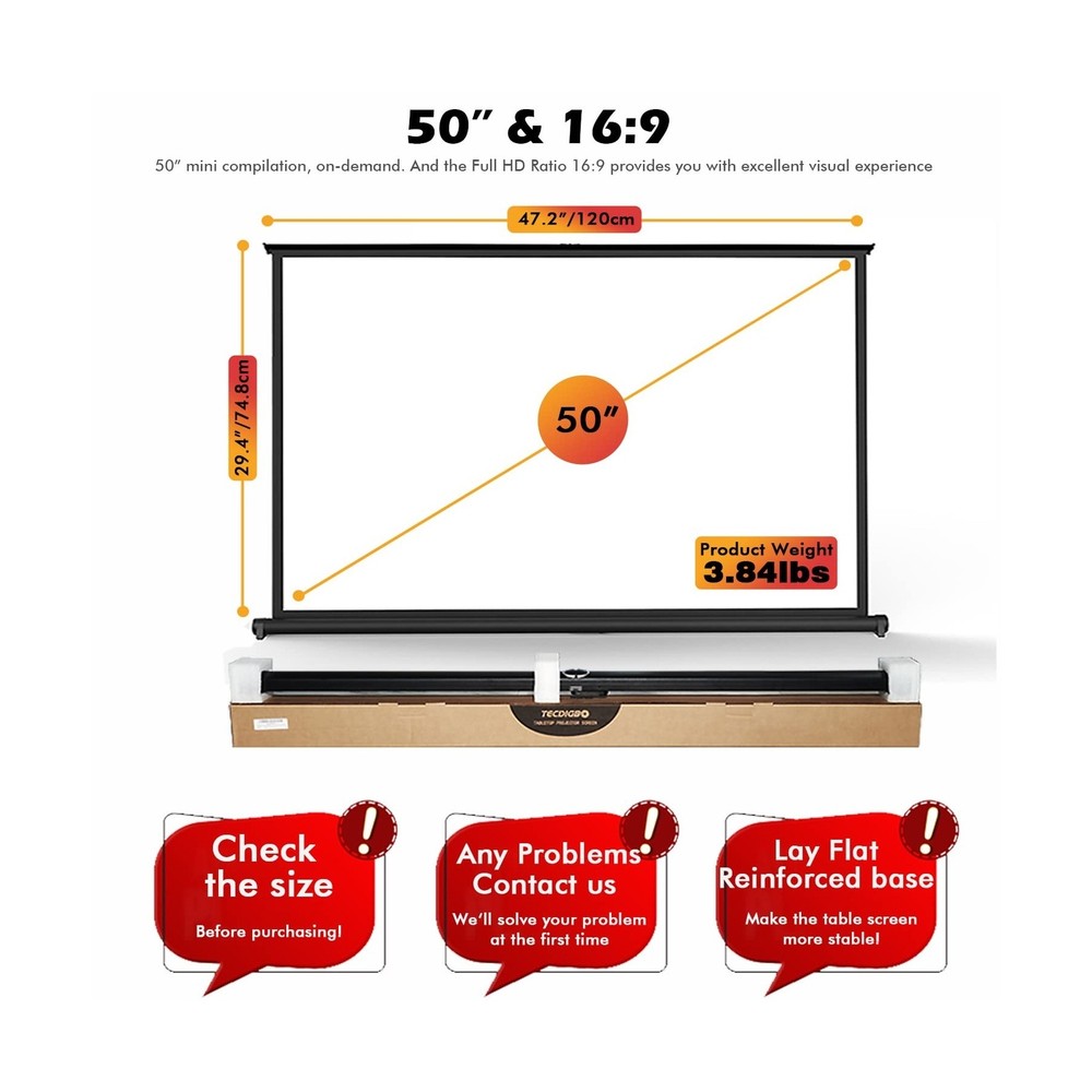 New Portable Mobile 50 Inch Projector Screen Pull Down, 16:9 Projector Screen...