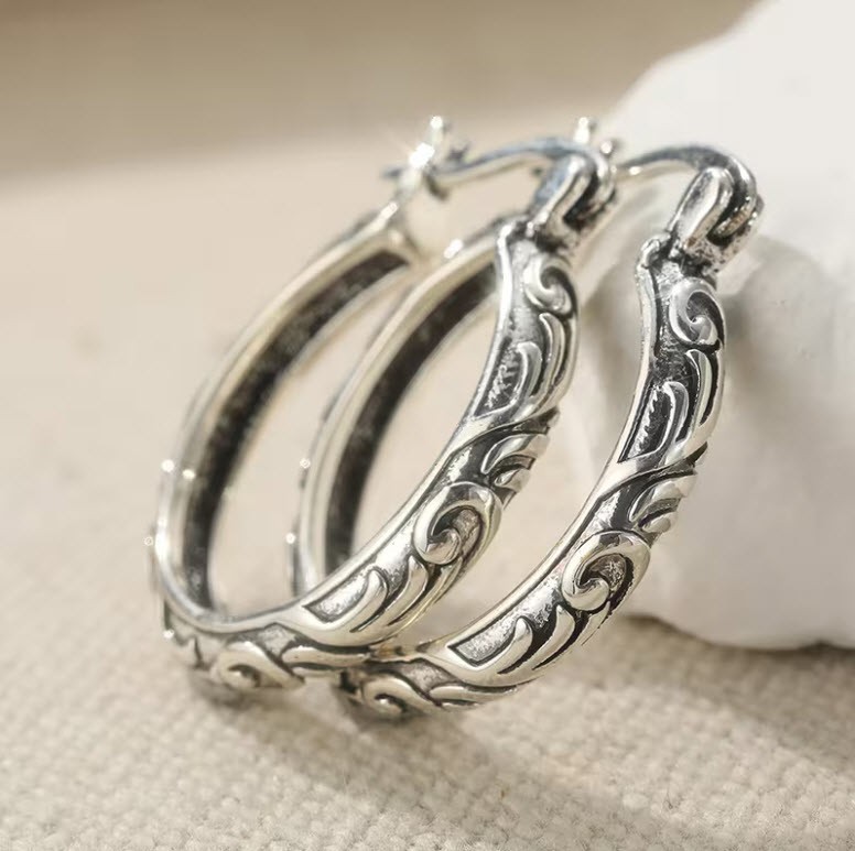 BRIGHTON BEACH  Classic And Retro Scroll Pattern Embossed  Hoop Earrings
