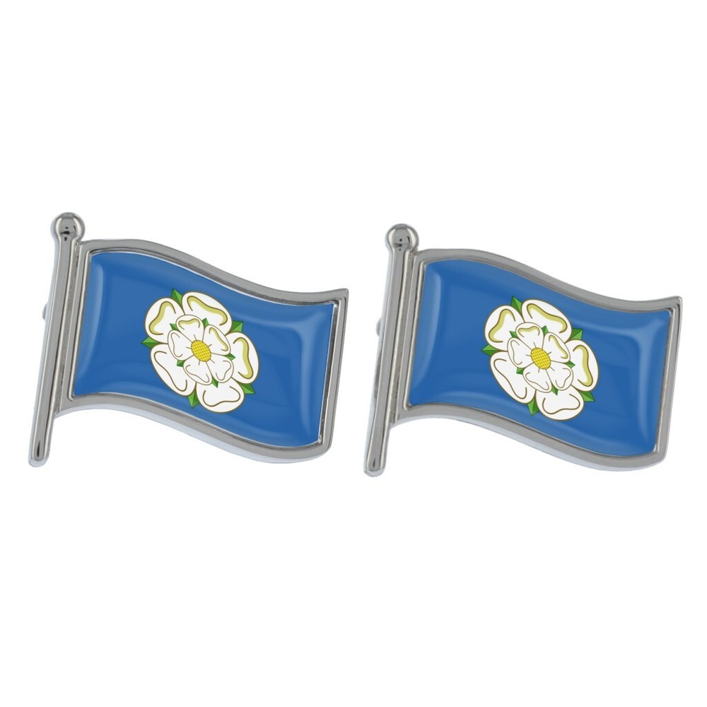 Yorkshire Wave Flag Silver Cufflinks in Gift Box