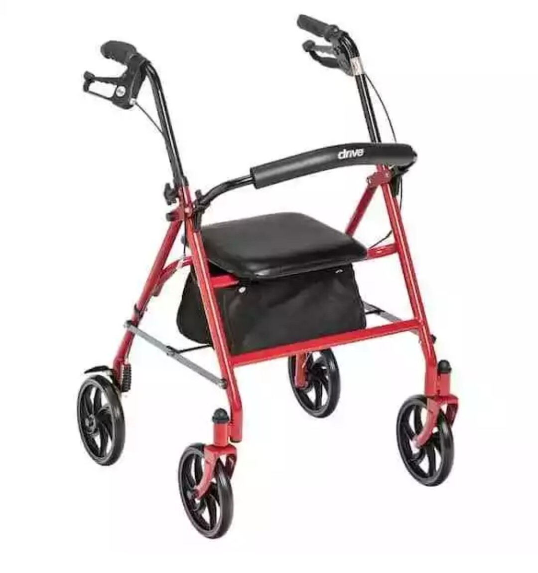 Drive Medical Four Wheel Rollator Rolling Walker Fold Up Removable Back Red