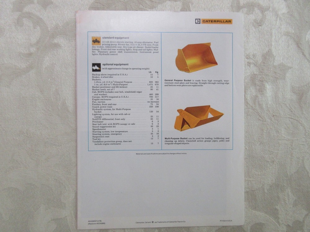 Caterpillar 910 Wheel Loader Brochure 1978
