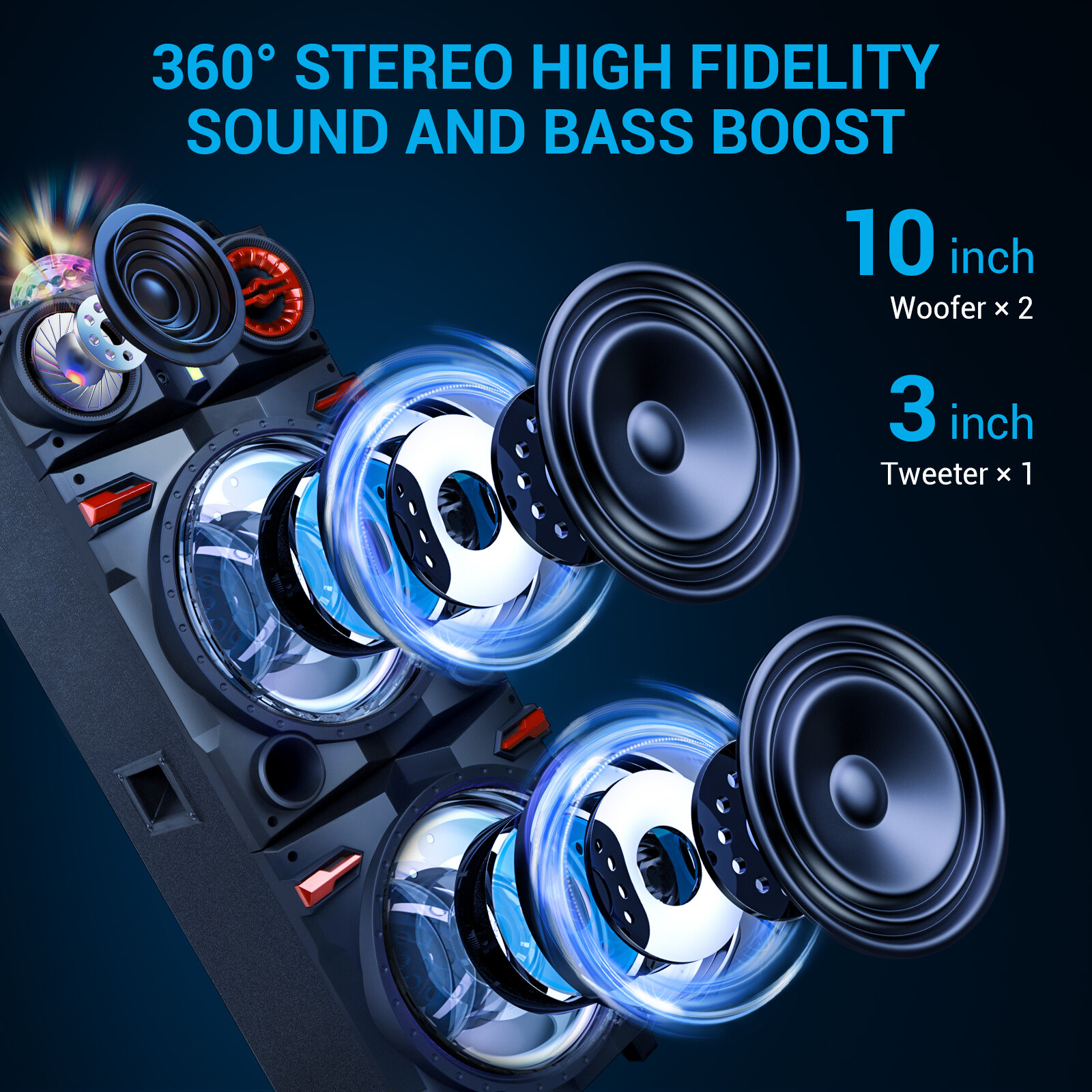 9000W Dual 10" Woofer Bluetooth Party Speaker - Rechargeable FM Karaoke DJ AUX