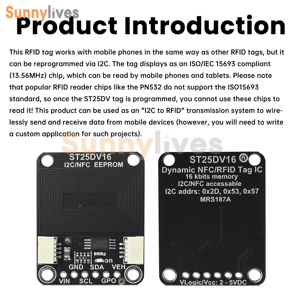 ST25DV16K I2C RFID Dynamic Tag Module RF Module Compatible with STEMMA QT/Qwiic