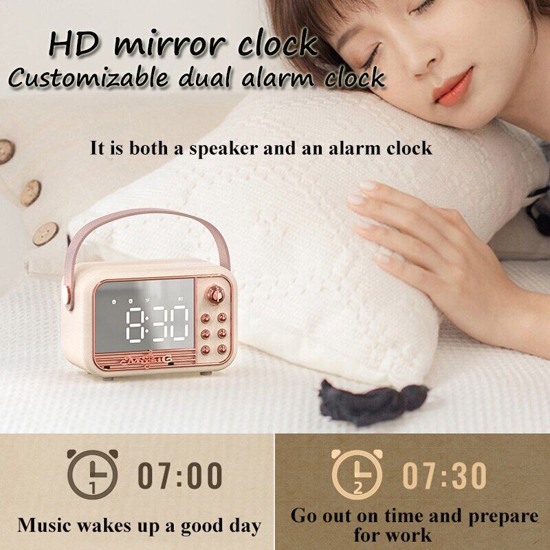 Retro Bluetooth Speaker with Microphone HIFI Stereo Digital Display Alarm Clock