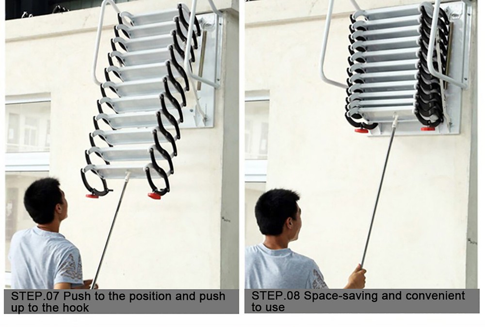 12 Steps Folding Frame Ladder Loft Telescopic Stair Pull Down Attic Ladder