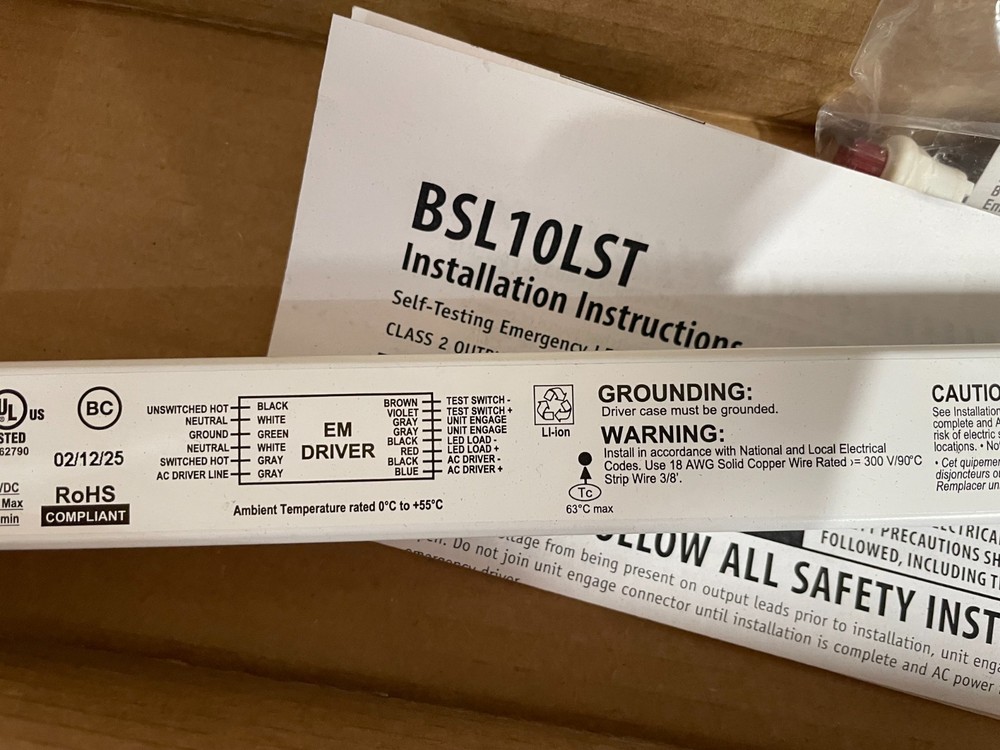 Bodine BSL10LST Self Testing LED Emergency Lighting Driver Class 2 Output New