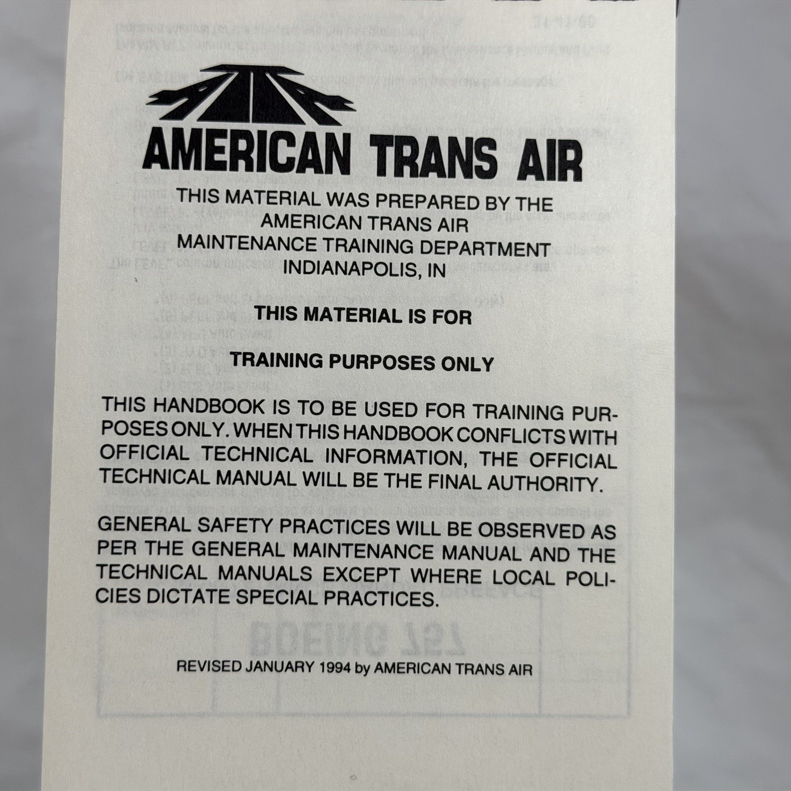 American Trans Air Boeing 757 EICAS Messages Reference Manual ATA Vintage