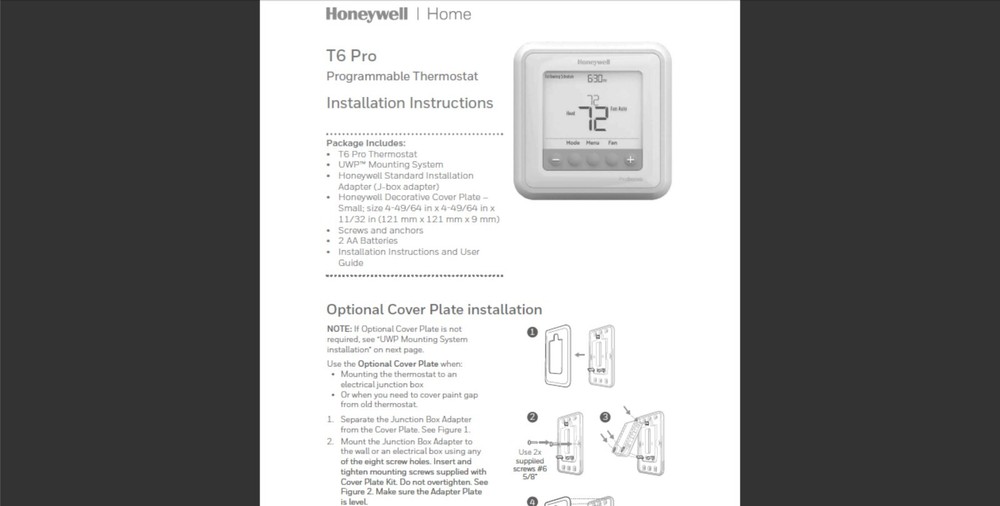 Honeywell T6 PRO Programmable Thermostat Installation Instructions (Reprint)