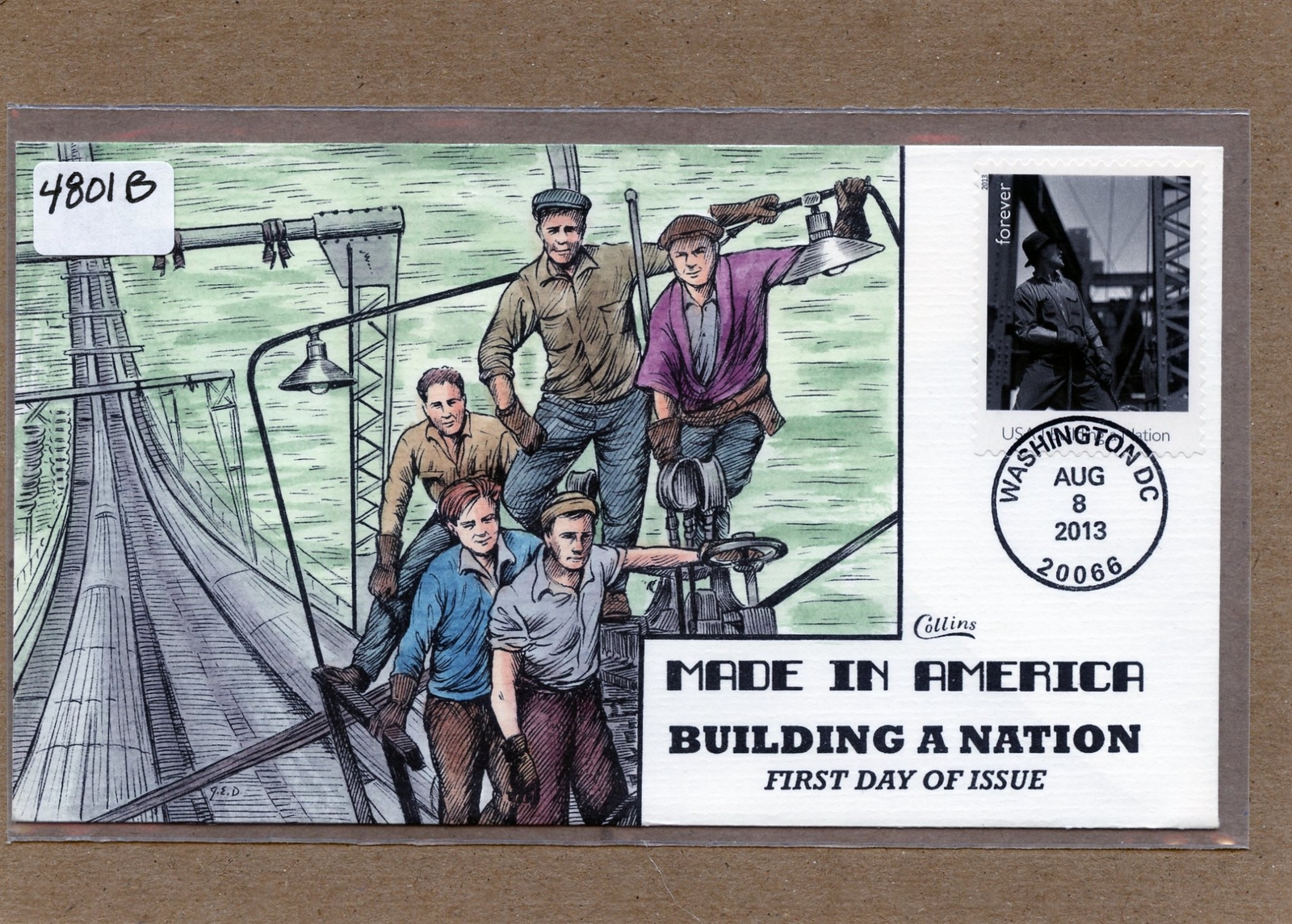 WWLF COLLINS FDC COVER BUILDING A NATION 4801b MAN ON EMPIRE STATE BLDG.  CACHET